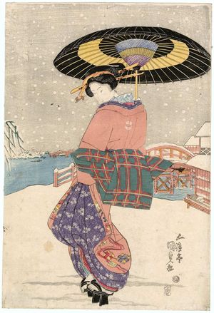 歌川国貞: Woman with Umbrella in Snow - ボストン美術館