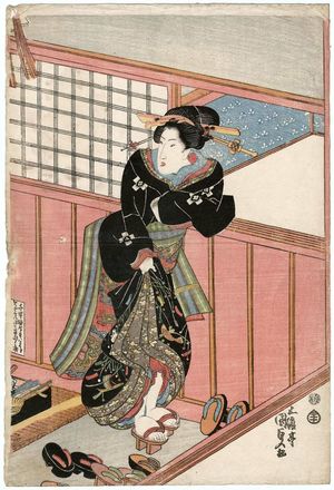 Utagawa Kunisada: Woman entering a building - Museum of Fine Arts