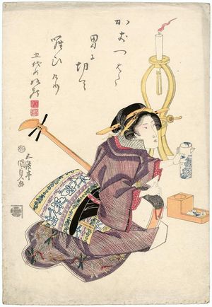 Estampe japonaise "Woman with Shamisen" par Utagawa Kunisada, 歌川国貞 (Utagawa Kunisada I (Toyokuni III))