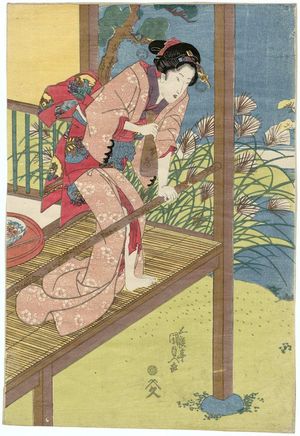 歌川国貞: Autumn Moon of the Flower Garden (Hanayashiki shûgetsu), from the series Eight Views of Edo (Edo hakkei) - ボストン美術館