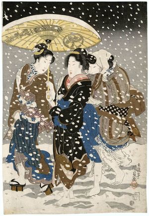 Utagawa Kunisada: Women Walking in Snow - Museum of Fine Arts