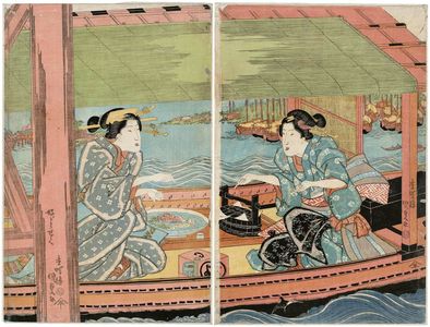 歌川国貞: Women in a Pleasure Boat - ボストン美術館