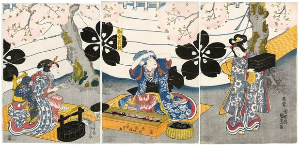 Utagawa Kunisada: Young Girls Enjoying the Cherry Blossoms (Yôjo hana asobi) - Museum of Fine Arts