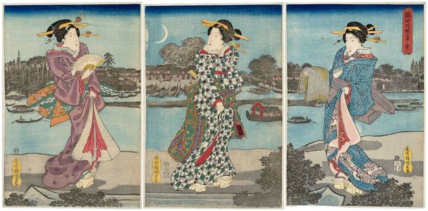 Utagawa Kunisada: Late Summer on the Sumida River (Sumidagawa banka no kei) - Museum of Fine Arts