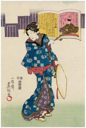 Utagawa Kunisada, 歌川国貞 (Utagawa Kunisada I (Toyokuni III))による浮世絵「Poem by Fujiwara no Mototoshi, No. 75, from the series A Pictorial Commentary on One Hundred Poems by One Hundred Poets (Hyakunin isshu eshô; no series title on this design)」