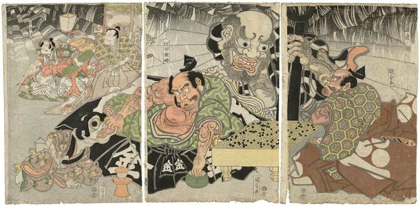 Utagawa Kunisada: Watanabe no Tsuna and Sakata Kintoki Playing Go in a Room with Monsters - Museum of Fine Arts