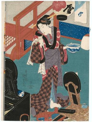 歌川国貞: Woman Brushing Her Teeth - ボストン美術館