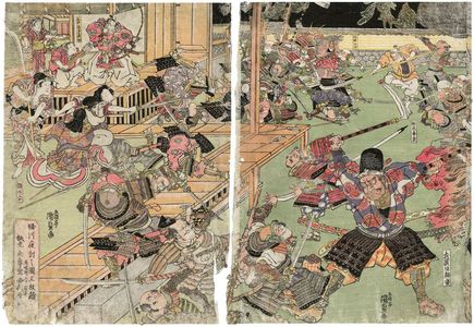 歌川国貞: The Night Attack at Horikawa, a Triptych (Horikawa youchi no zu, sanmai tsuzuki) - ボストン美術館