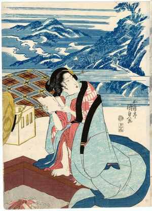 Japanese Print "Woman at an Inn" by Utagawa Kunisada, 歌川国貞 (Utagawa Kunisada I (Toyokuni III))