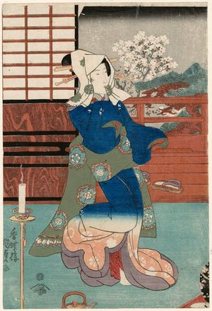 歌川国貞: Woman dancing beside a candle - ボストン美術館