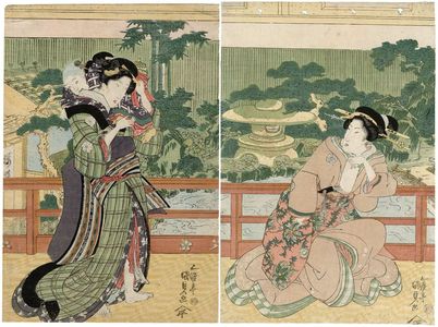 Utagawa Kunisada: Women on a Balcony Overlooking a Garden - Museum of Fine Arts