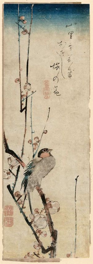 Utagawa Hiroshige: Red-cheeked Bird and Red Plum Blossoms - Museum of Fine Arts