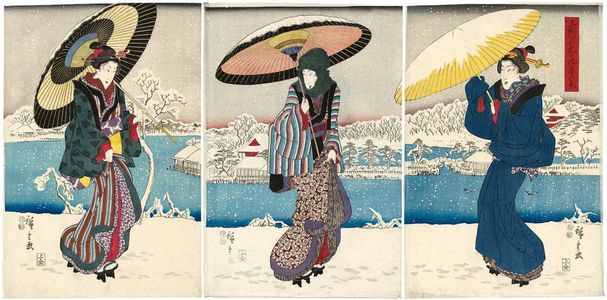 Utagawa Hiroshige: Snow Scene at Shinobazu Pond in Ueno (Ueno Shinobazu no ike yuki no kei) - Museum of Fine Arts