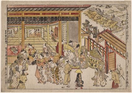 Okumura Masanobu: Original Perspective Picture of the Great Gate and Naka-no-chô in the Shin Yoshiwara (Shin Yoshiwara Ômonguchi Naka-no-chô uki-e kongen) - Museum of Fine Arts