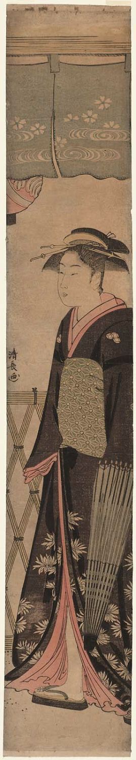 鳥居清長: Dancer Walking Past a Teahouse - ボストン美術館