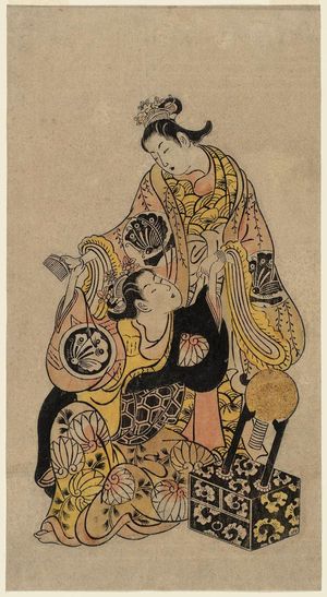 Torii Kiyonobu II: Two Actors Seated and Another Standing - Museum of Fine Arts