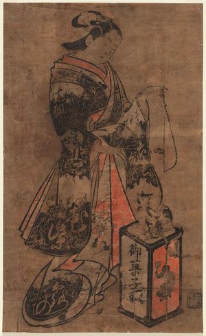 Torii Kiyomasu I: Standing Beauty with a Cat and Kitten - Museum of Fine Arts