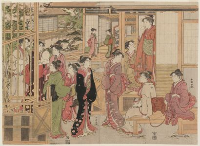 Katsukawa Shuncho: Parody of the Wakana no Jô Chapter of the Tale of Genji - Museum of Fine Arts
