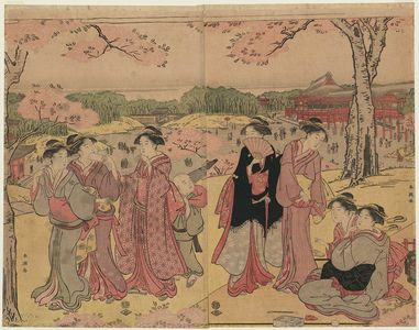勝川春潮: Cherry-blossom Viewing at Ueno - ボストン美術館