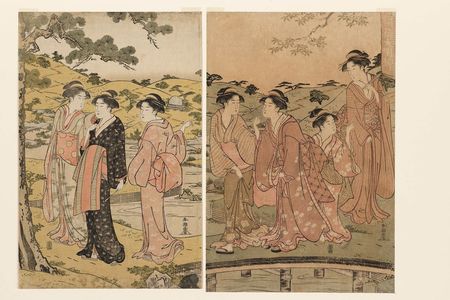 勝川春潮: Young Women on the Grounds of an Inari Shrine - ボストン美術館