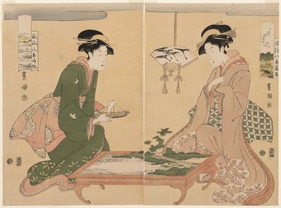 Utagawa Toyokuni I: Descending Geese (Rakugan) and Returning Sails (Kihan), from the series Fashionable Eight Views (Fûryû hakkei) - Museum of Fine Arts