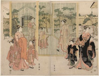 Utagawa Toyokuni I: Courtesans Playing Kickball in the Garden of the Chôjiya - Museum of Fine Arts