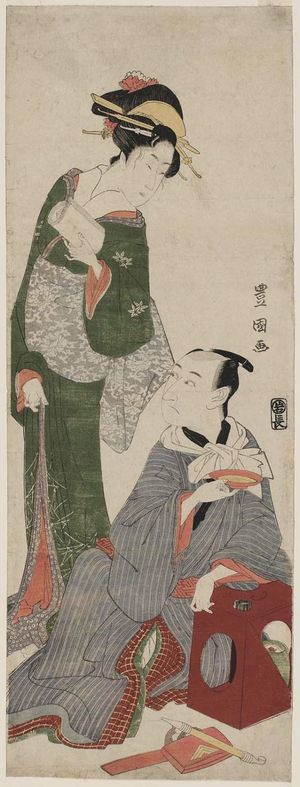 歌川豊国: Actor Sawamura Sôjûrô III and a Woman - ボストン美術館