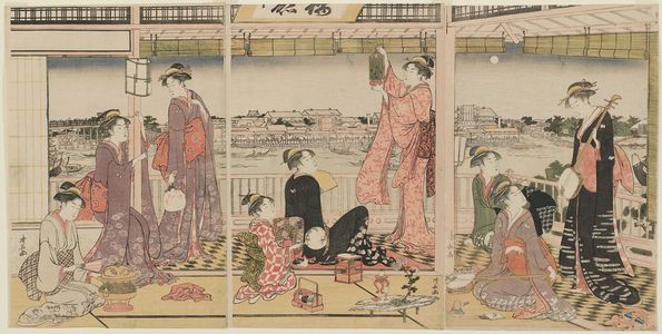 Torii Kiyonaga: A Party Viewing the Moon across the Sumida River - Museum of Fine Arts