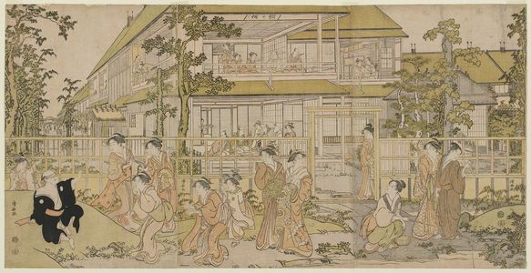 Torii Kiyonaga: Playing Games in the Garden of the Kankanrô in the Yoshiwara - Museum of Fine Arts