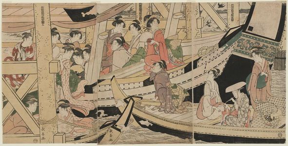 Eishosai Choki: Pleasure Boats at Ryôgoku Bridge (Ryôgoku-bashi suzumebune no zu) - Museum of Fine Arts
