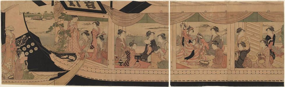 Hosoda Eishi: A Party on the Pleasure Boat Yoshinomaru - Museum of Fine Arts