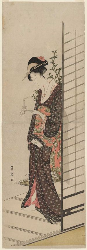 Utagawa Toyohiro: Young Woman Carrying a Candle - Museum of Fine Arts