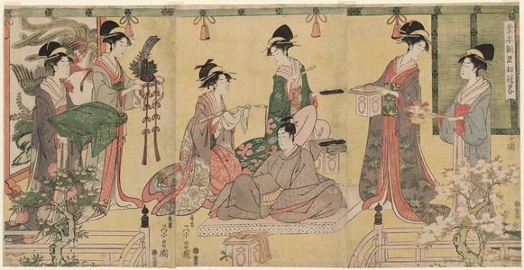 Chokosai Eisho: A Parody of the Adulthood Ceremony of Lord Narihira (Narihira ason hatsu kanmuri yatsushi) - Museum of Fine Arts