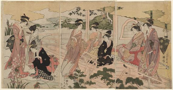 鳥高斎栄昌: Women in an Iris Garden; Parody of the Kagaribi Chapter of the Tale of Genji - ボストン美術館