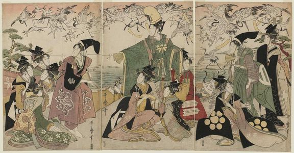 Kitagawa Utamaro: Parody of the Story of Yoritomo Releasing Cranes at Yuigahama - Museum of Fine Arts