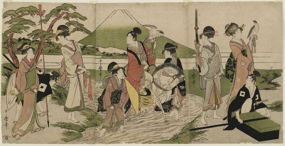 Kitagawa Utamaro: Hawking Party in Front of Mount Fuji - Museum of Fine Arts