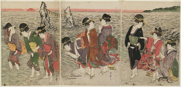 喜多川歌麿: Women on the Beach at Futami-ga-ura - ボストン美術館