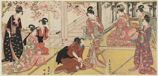 Utagawa Toyokuni I: Ladies Practicing Martial Arts (Opening Scene of the Play Mirror Mountain) - Museum of Fine Arts