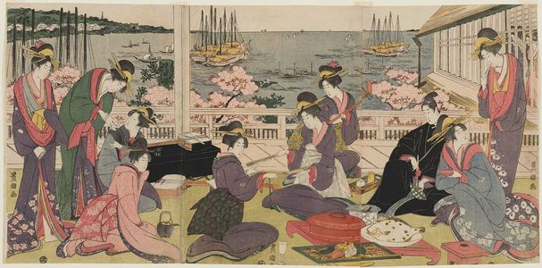 歌川豊国: Banquet at Shinagawa - ボストン美術館