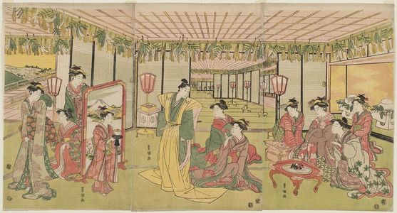 Utagawa Toyokuni I: The Bean-throwing Ritual at a Mansion - Museum of Fine Arts
