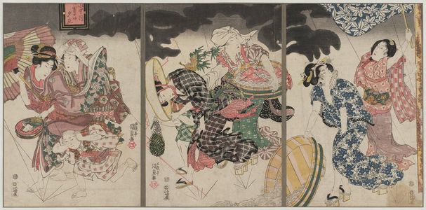 Utagawa Kunisada: The Sixth Month: A Sudden Shower on the Way Home from the Fuji Festival (Minazuki Fuji-gaeri yûdachi) - Museum of Fine Arts