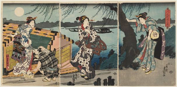 Utagawa Kunisada: Enjoying the Evening Cool on the River Bank (Kawabe nôryô no zu) - Museum of Fine Arts