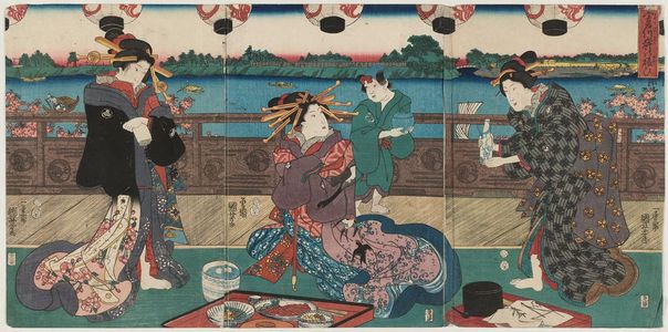 Estampe japonaise "Festivities on the Bank of the Miyato River (Miyatogawa kishi no nigiwai)" par Utagawa Kuniyoshi, 歌川国芳 (Utagawa Kuniyoshi)