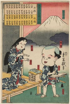 Utagawa Hiroshige II: Ages When the 8th Day of the 5th Month Is Lucky for People Born in Earth or Water Years (Gogatsu yôka dosuisei uke ni iri) - Museum of Fine Arts
