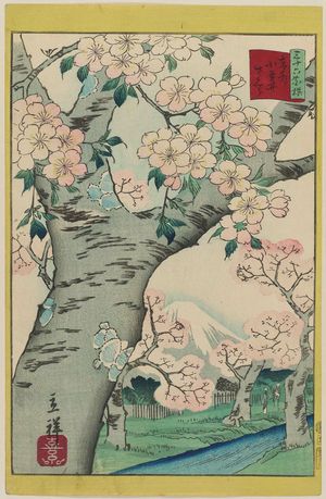 Utagawa Hiroshige II: Cherry Blossoms at Koganei in the Eastern Capital (Tôto Koganei sakura), from the series Thirty-six Selected Flowers (Sanjûrokkasen) - Museum of Fine Arts