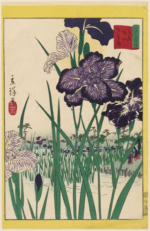 Utagawa Hiroshige II: Irises at Horikiri in Tokyo (Tôkyô Horikiri hana shôbu), from the series Thirty-six Selected Flowers (Sanjûrokkasen) - Museum of Fine Arts