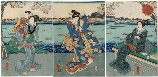 Utagawa Kuniaki: Viewing Cherry Blossoms at Mukôjima (Mukôjima hanami no zu) - Museum of Fine Arts