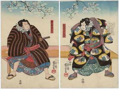 Japanischer Druck "Actors as Akiyama and Onigatake" von Utagawa Kuniyoshi, 歌川国芳 (Utagawa Kuniyoshi)