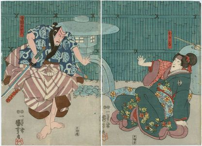 Utagawa Kuniyoshi, 歌川国芳 (Utagawa Kuniyoshi)による浮世絵「Actors as Okaru (R) and Teraoka Heiemon (L)」