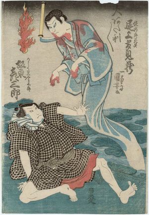 Utagawa Kuniyoshi, 歌川国芳 (Utagawa Kuniyoshi)创作的日本版画《Actors Onoe Tamizô (R), Bandô Hikosaburô (L)》